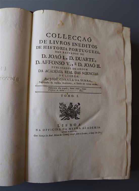 Correra da Serra, Jose - Colleccao de livros ineditos de historia portuguza ..., vols 1 - 4 (of 5), qto, mottled calf,